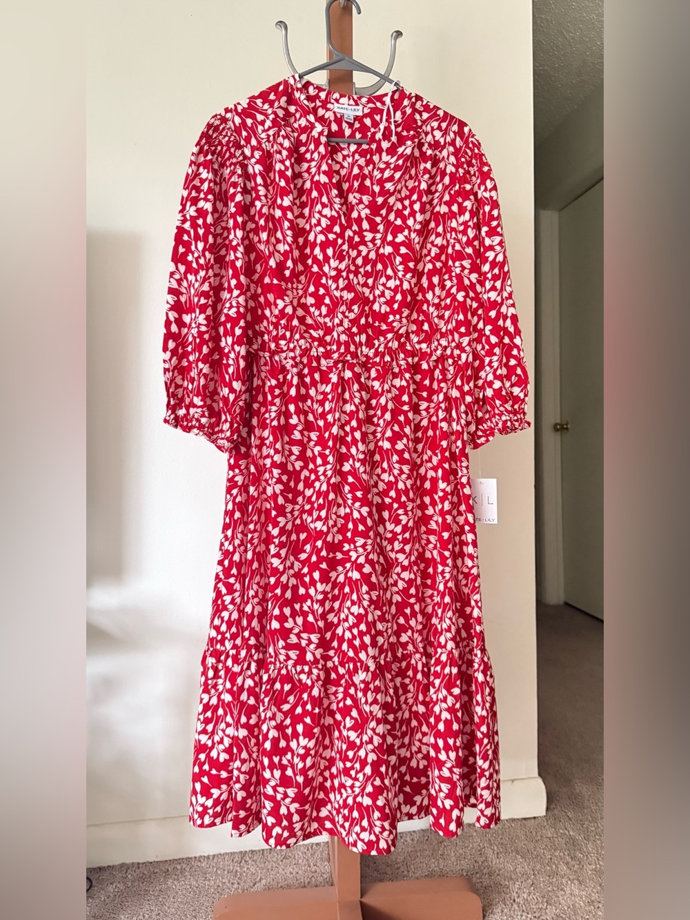 Red Floral Maxi Dress with V-Neck and Smocked Waist